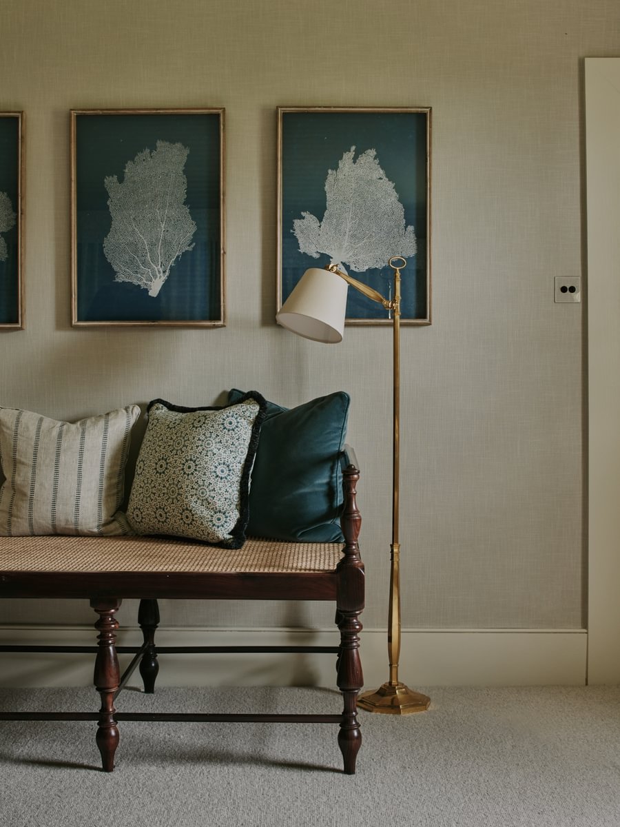 Sims Hilditch Interior Design Cotswolds Family Manor Wooden Bench