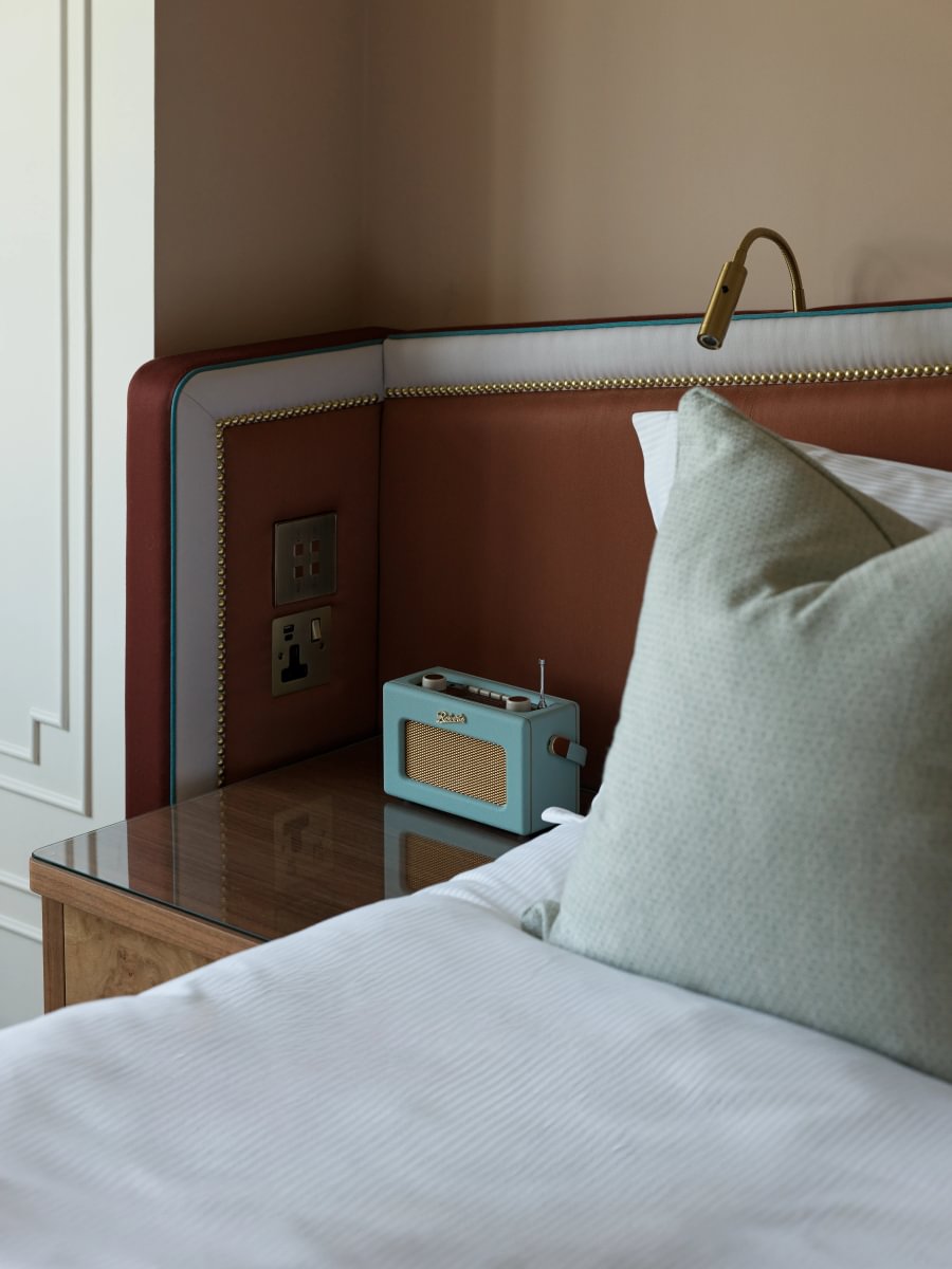Sims Hilditch Interior Design Mayfair Hotel Apartment Details Pillow Radio Side Table