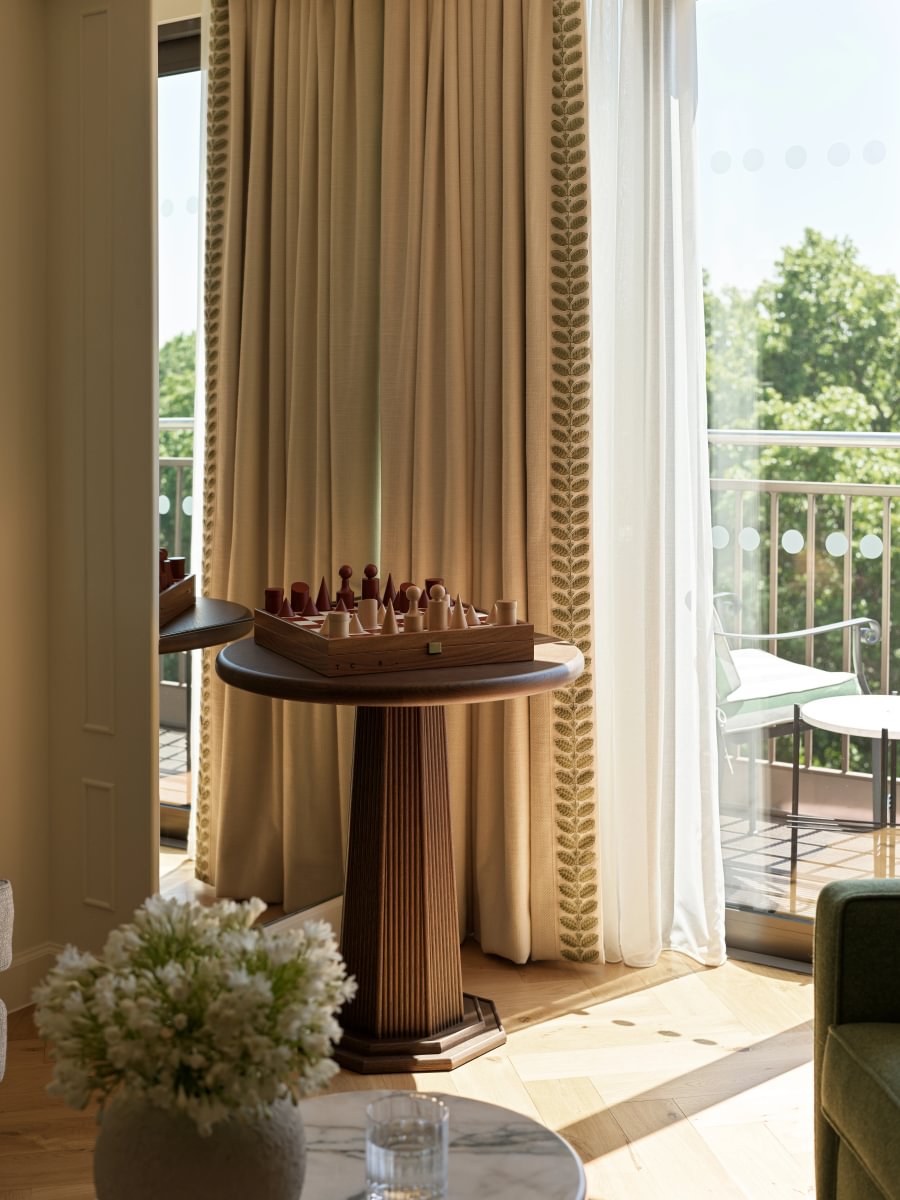 Sims Hilditch Interior Design Mayfair Hotel Apartment Details Chess Board and Table