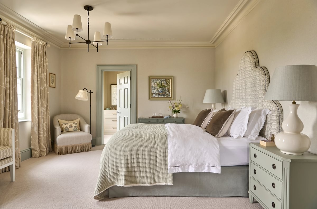 Sims Hilditch Interior Design Oxfordshire Country Home Bedroom Bedside Table sage Green