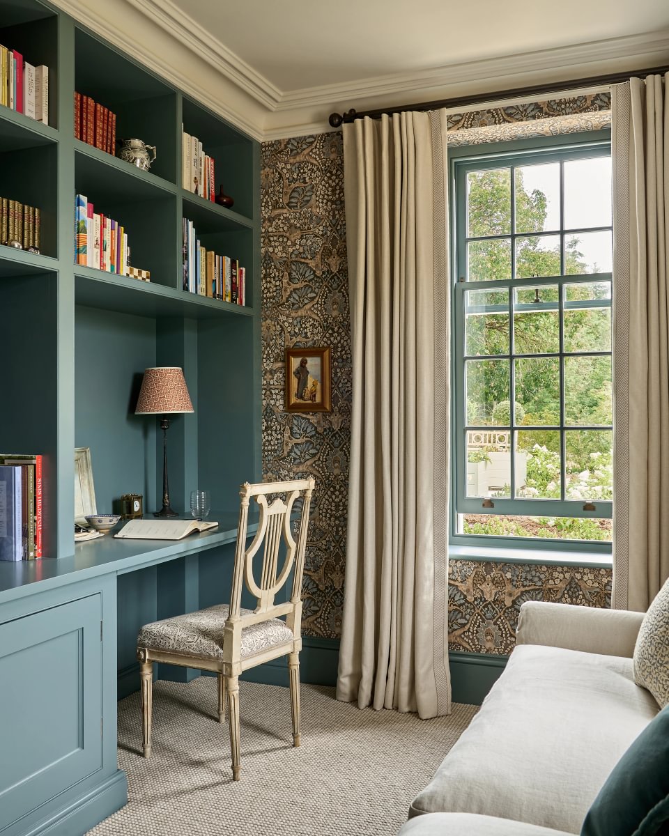 Sims Hilditch Interior Design Oxfordshire Country Home Wallpaper Bookcase