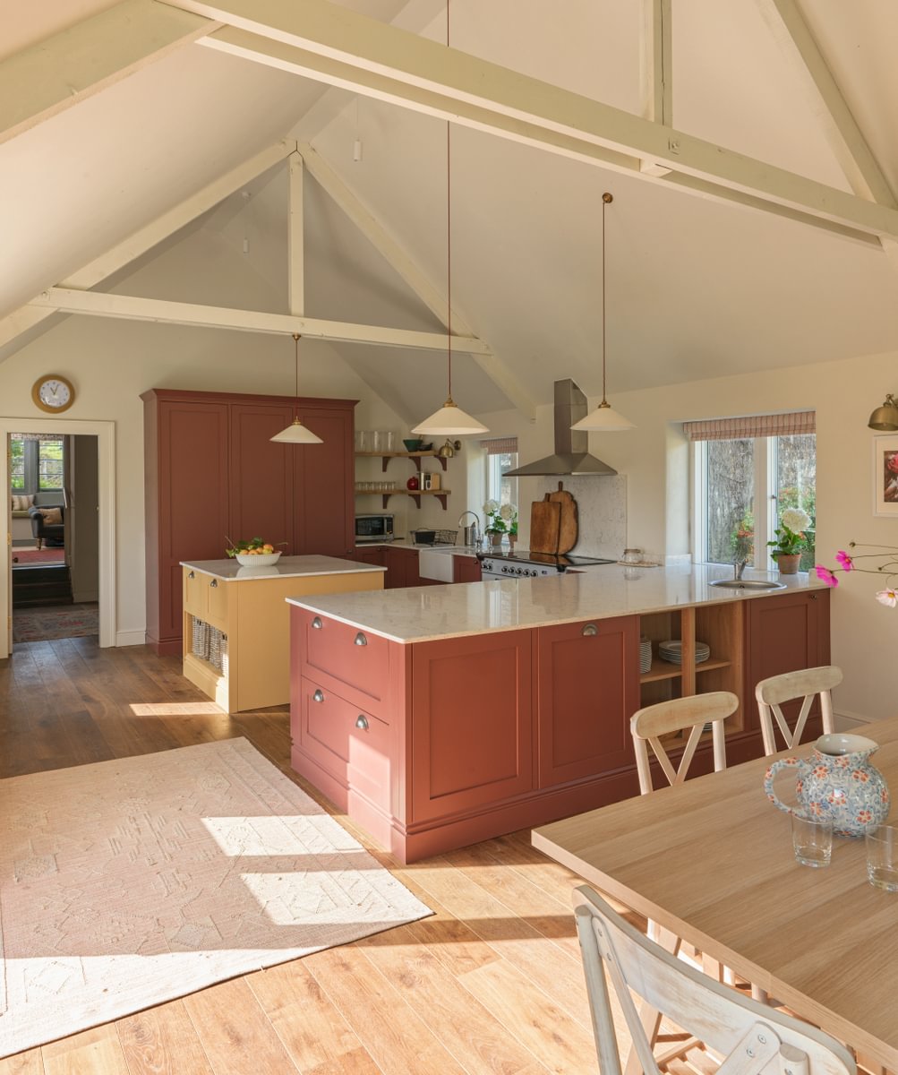 Sims Hilditch Interior Design Jamie's Farm House Dark Red Kitchen