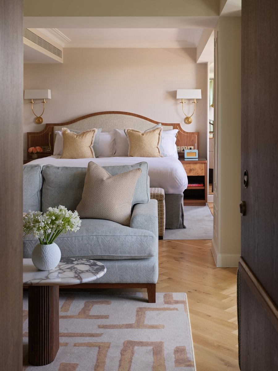 Sims Hilditch Interior Design Mayfair Hotel Apartment Double Bed Full Room Sofa