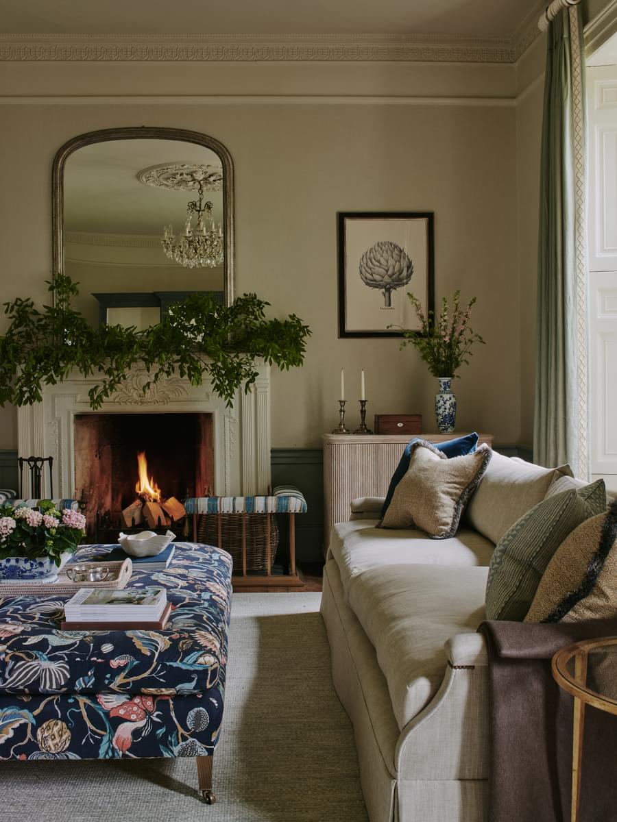 Sims Hilditch Interior Design Cotswolds Family Manor Drawing Room With Fireplace