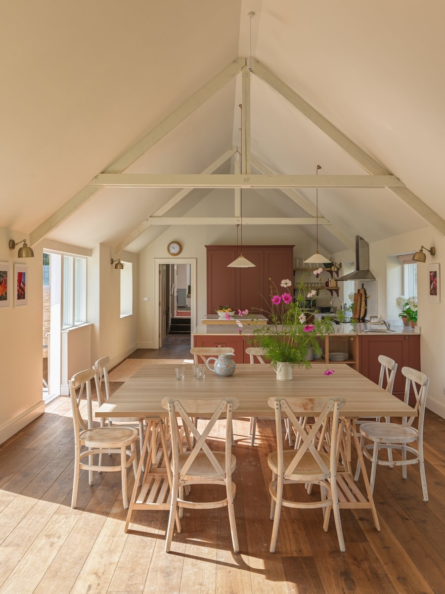 Sims Hilditch Interior Design Jamie's Farm House Kitchen Area With Wooden Chairs