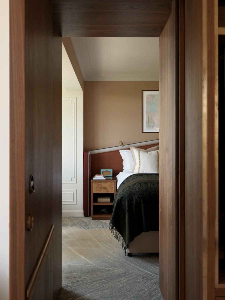 Sims Hilditch Interior Design Mayfair Hotel Apartment Double Bed Wood