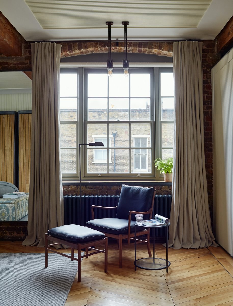 Sims Hilditch Interior Design The London Loft Chair and Table Curtains Window