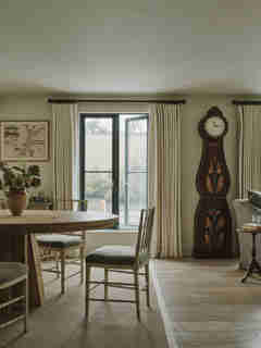 Dining room designed by Sims Hilditch with views of Mylor Creek